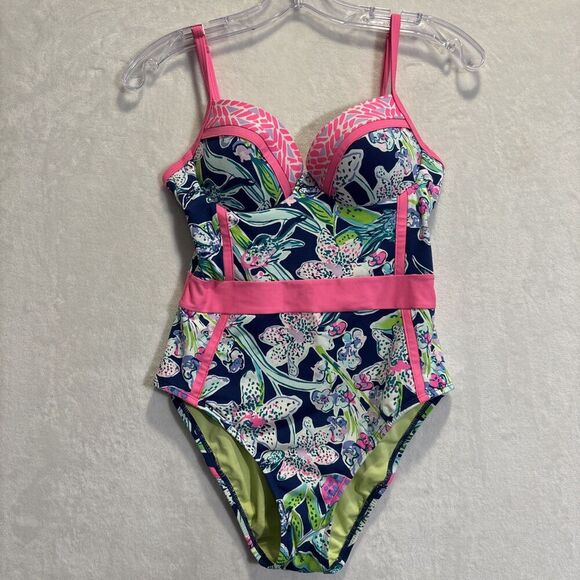 Lilly Pulitzer Palma Swimsuit One Piece Size 4 Sway This Way Deep Sea Navy Beach - Picture 1 of 16
